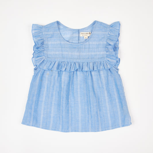 Blue Striped Ruffle Top