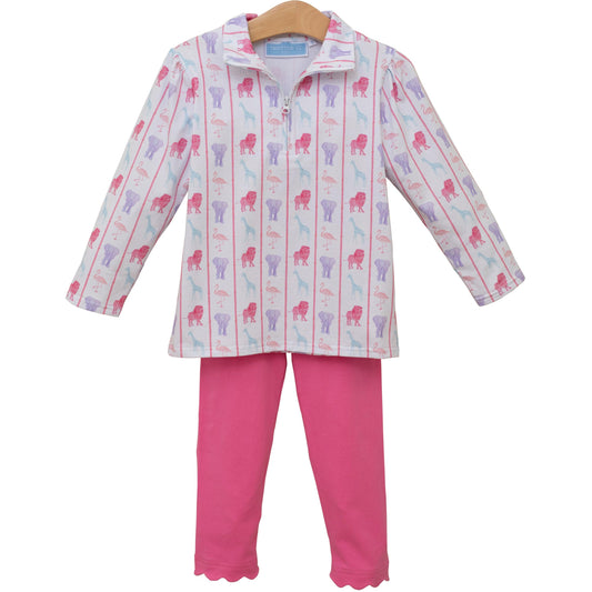 Welcome to the Jungle 1/4 Zip Pants Set- Pink