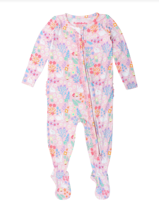 Ruffle One Piece Footie Pajamas - Bunny & Friends