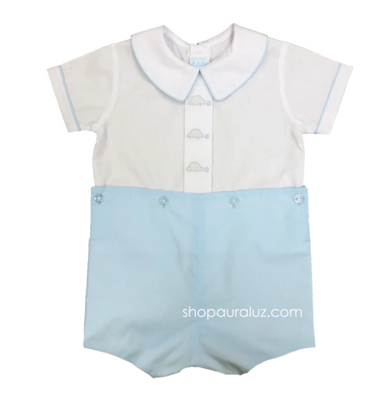 Blue Car Embroidered Button On