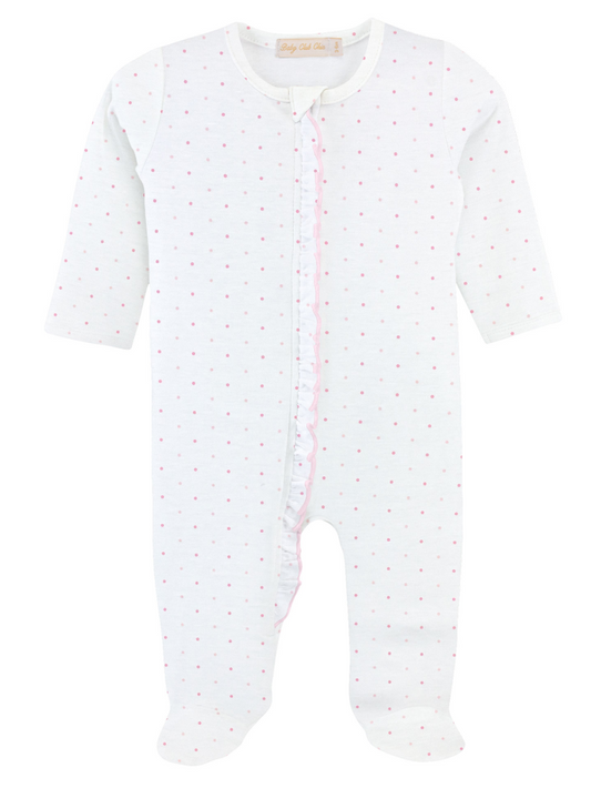 Pink Dots Ruffle Zip Footie