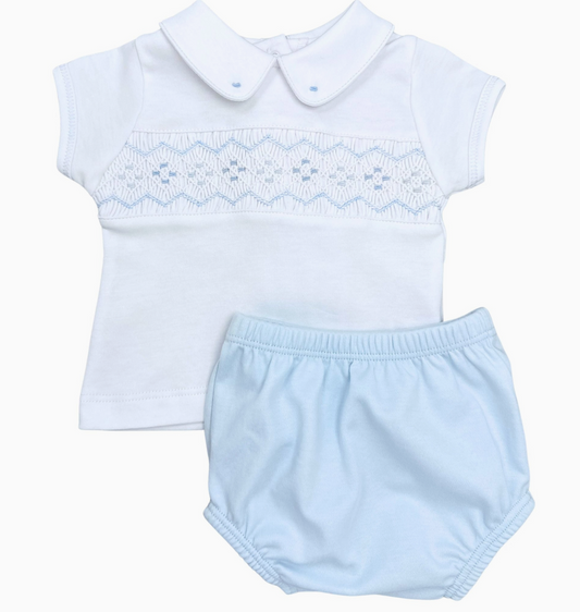 Ethan Smocked Diaper Cover Set - Light Blue