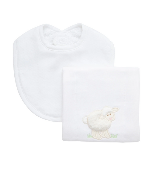 Lamb Basic Bib & Burp Set, White