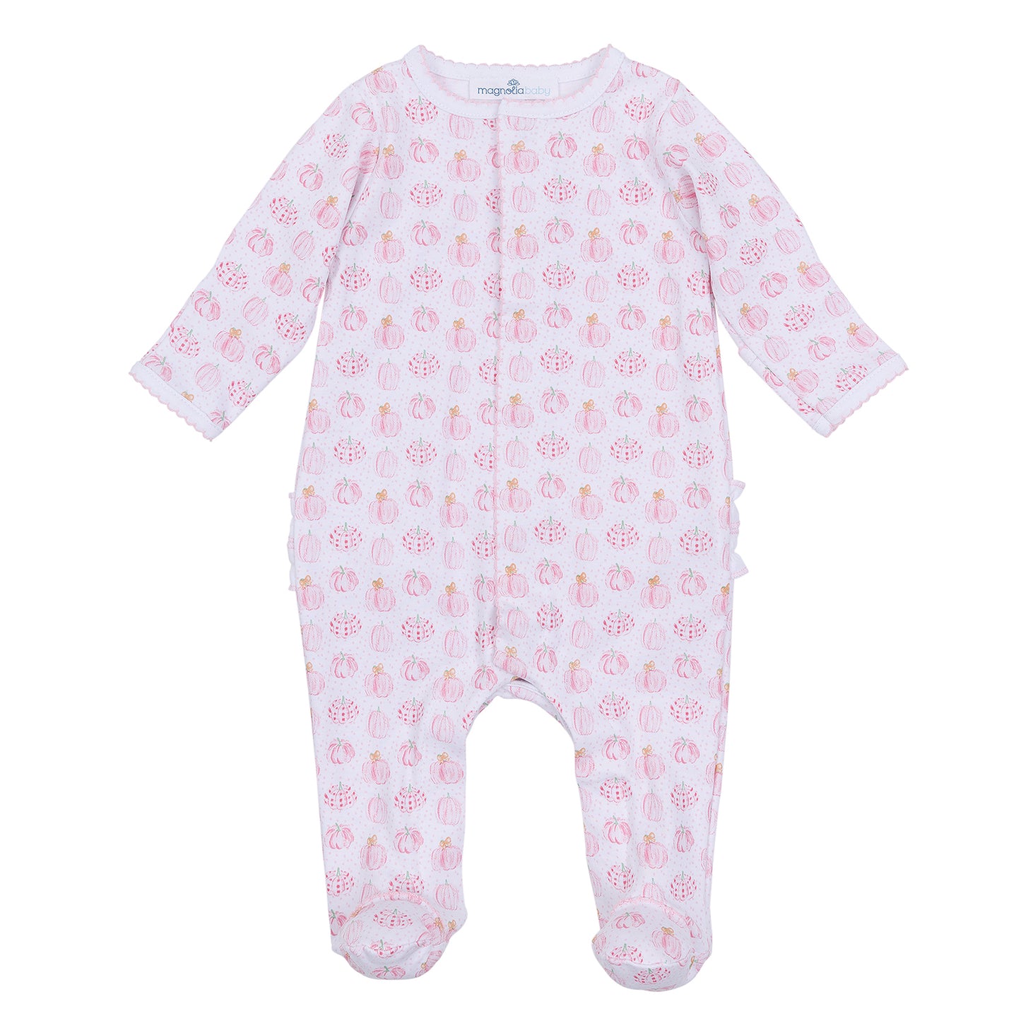 Precious Pumpkins Ruffle Printed Zipper Footie - Pink