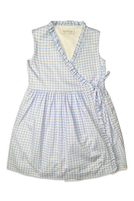 Sleeveless Ruffle Wrap Dress - Patriotic Plaid