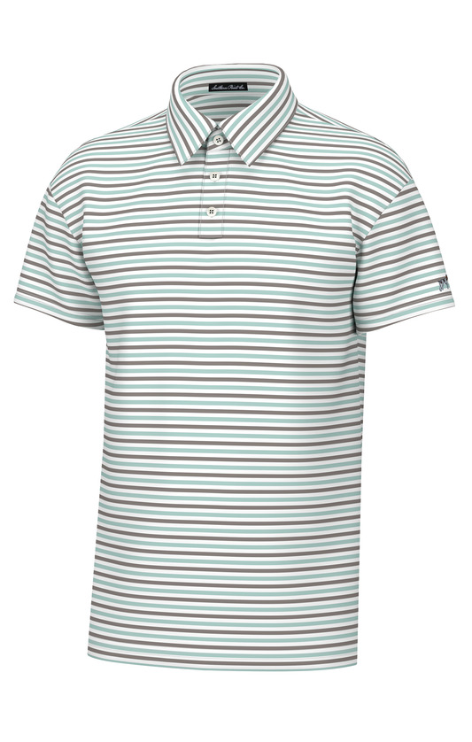Humphrey Stripe Performance Polo - Light Green/Brown/White